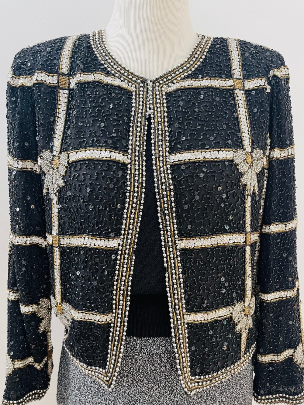 VTG Holiday Glamour Y2K Laurence Kazar Hand Beaded Evening Jacket, SZ M